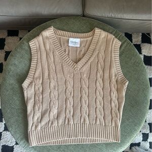 Walter Hagen V-Neck Cable Knit Sweater Vest - Beige